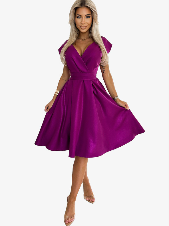 numoco Obleka z razmaknjenim izrezom - fuksija z bleščicami Numoco SCARLETT