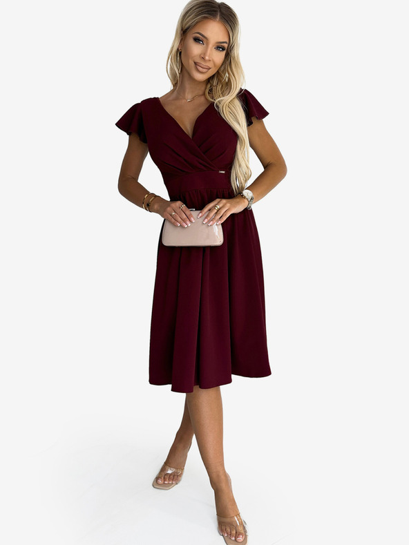 numoco Obleka z dekoltejem in kratkimi rokavi - bordo Numoco MATILDE