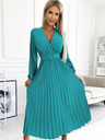 numoco Plisirana midi obleka z izrezom, dolgimi rokavi in širokim pasom - morska barva Numoco VIVIANA