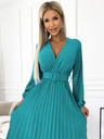 numoco Plisirana midi obleka z izrezom, dolgimi rokavi in širokim pasom - morska barva Numoco VIVIANA