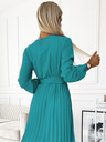 numoco Plisirana midi obleka z izrezom, dolgimi rokavi in širokim pasom - morska barva Numoco VIVIANA