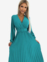 numoco Plisirana midi obleka z izrezom, dolgimi rokavi in širokim pasom - morska barva Numoco VIVIANA