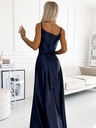 numoco Elegantna dolga obleka iz satena z izrezom - temno modra Numoco JULIET