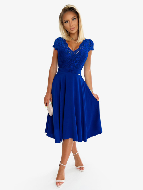 numoco Obleka iz šifona s čipkastim izrezom - modra Numoco LINDA