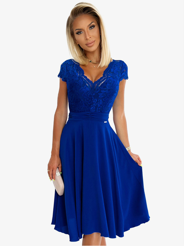 numoco Obleka iz šifona s čipkastim izrezom - modra Numoco LINDA