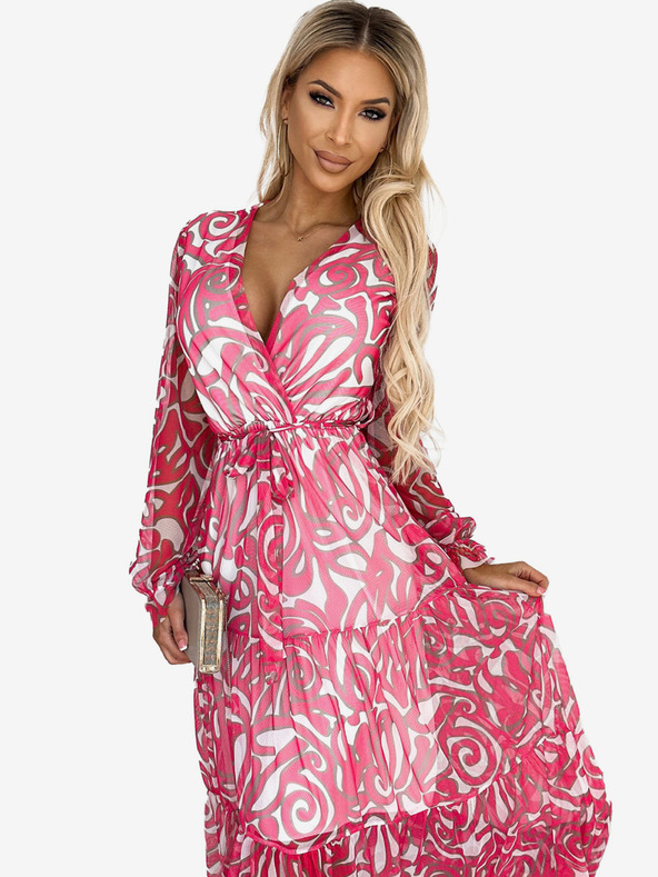 numoco Obleka z izrezom in dolgimi rokavi - rožnata volna - mrežasta Numoco ENRICA