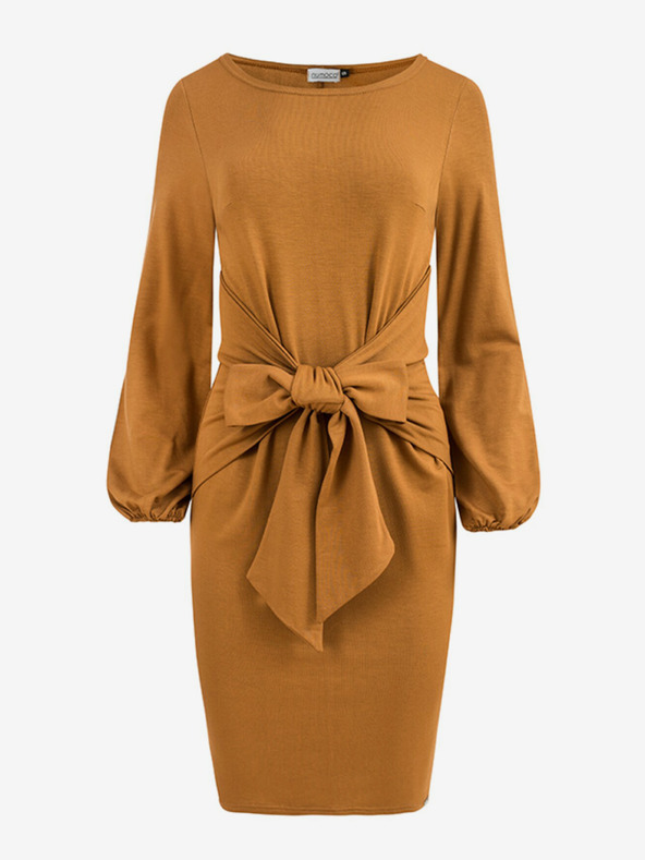 numoco Udobna obleka z zavezovanjem v pasu - karamelna Numoco JENNY