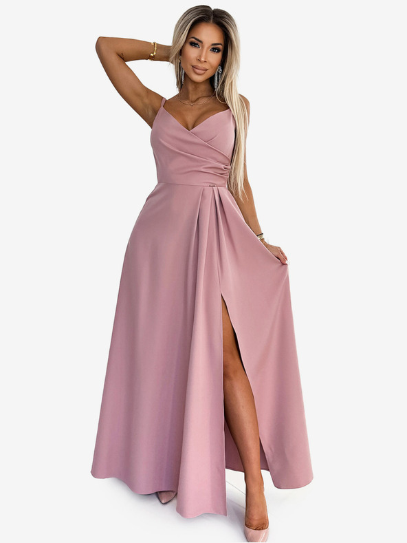 numoco Elegantna maksi obleka z naramnicami - umazano roza Numoco CHIARA