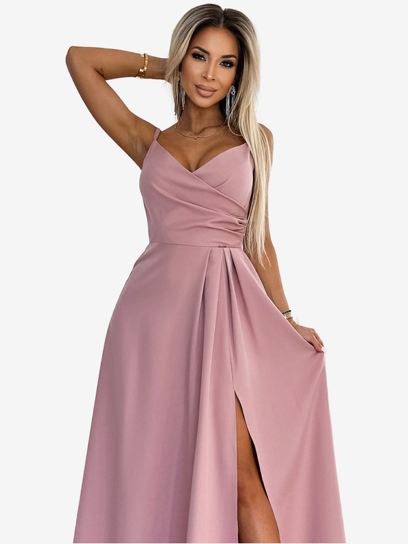 numoco Elegantna maksi obleka z naramnicami - umazano roza Numoco CHIARA