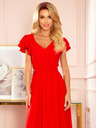 numoco Dolga obleka z izrezom in volančki - rdeča Numoco LIDIA