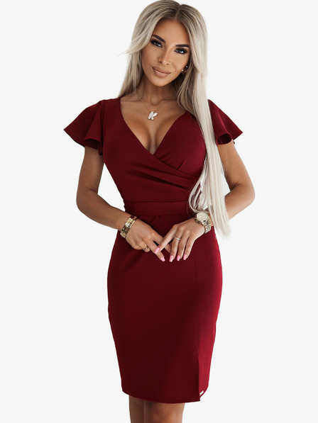 numoco Numoco NINA Elegantna obleka s svinčnikom in izrezom - bordo barva