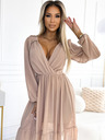 numoco Šiflonska midi obleka z dolgimi rokavi in izrezom - bež Numoco MILA