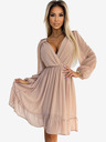 numoco Šiflonska midi obleka z dolgimi rokavi in izrezom - bež Numoco MILA