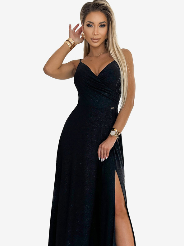 numoco Elegantna maksi obleka brez naramnic - črna z bleščicami Numoco CHIARA