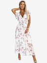 numoco Plisirana midi obleka z izrezom in volančki - cvet breskve na beli podlagi Numoco LISA