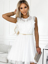 numoco Obleka s čipko in zlatim pasom - bela Numoco GRETA