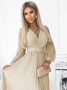 numoco Obleka s pasom in izrezom - bež Numoco KLARA