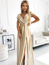 numoco Dolga obleka iz satena z izrezom - zlata Numoco CRYSTAL