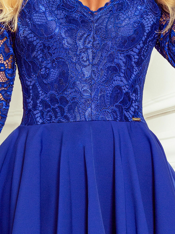 numoco Ekskluzivna obleka s čipko - modra Numoco NICOLLE