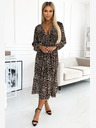 numoco Daljša obleka iz šifona z izrezom, volančki in pasom - leopardji potisk Numoco WILD
