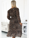 numoco Daljša obleka iz šifona z izrezom, volančki in pasom - leopardji potisk Numoco WILD