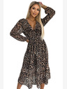 numoco Daljša obleka iz šifona z izrezom, volančki in pasom - leopardji potisk Numoco WILD