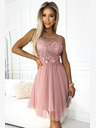 numoco Ženska obleka z gipurjem in finim tilom - pudrasto rožnata Numoco CATERINA
