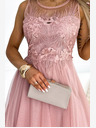 numoco Ženska obleka z gipurjem in finim tilom - pudrasto rožnata Numoco CATERINA