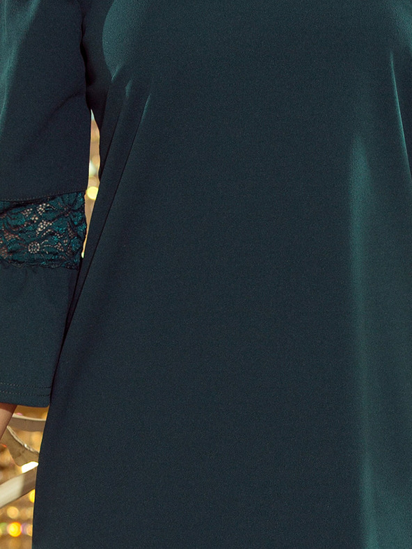 numoco Obleka s čipkastimi rokavi - temno zelena Numoco MARGARET