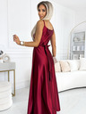 numoco Elegantna dolga obleka iz satena z izrezom in razporkom na nogah - bordo Numoco JULIET
