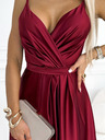 numoco Elegantna dolga obleka iz satena z izrezom in razporkom na nogah - bordo Numoco JULIET