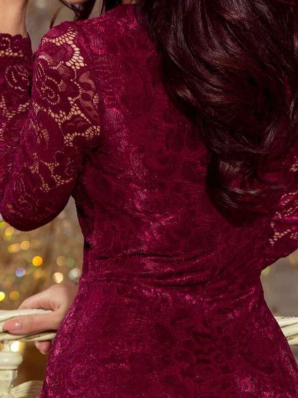 numoco Čipkasta obleka z izrezom - bordo Numoco