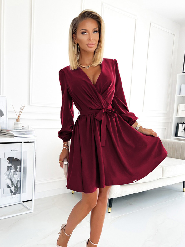 numoco Ženska obleka z izrezom - bordo Numoco BINDY