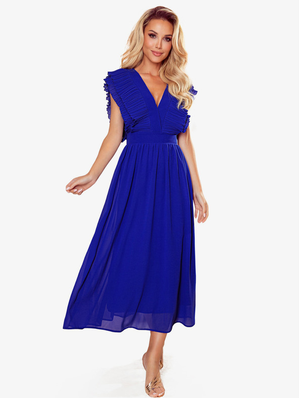 numoco Midi obleka s potiskom in izrezom - modra Numoco YANA