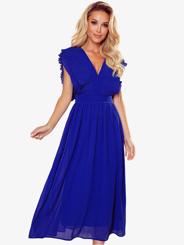 numoco Midi obleka s potiskom in izrezom - modra Numoco YANA