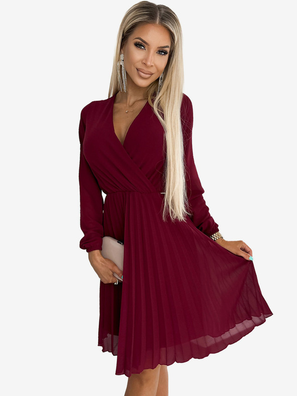 numoco Nagubana obleka z izrezom in dolgimi rokavi - bordo Numoco ISABELLE