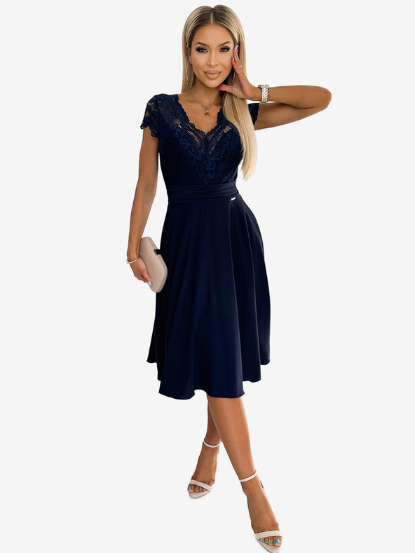 numoco Šifonska obleka s čipkastim izrezom - temno modra Numoco LINDA