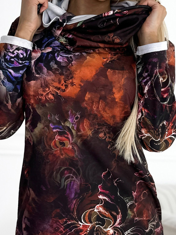 numoco Puloverska obleka z rolojem - rjav vzorec Numoco IRENE