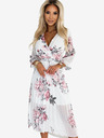 numoco Plisirana midi obleka z izrezom in pasom - vrtnica na beli podlagi Numoco YUNA