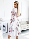 numoco Midi obleka z izrezom in pasom - bela z vrtnicami Numoco VALENTINA