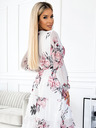 numoco Midi obleka z izrezom in pasom - bela z vrtnicami Numoco VALENTINA