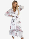 numoco Midi obleka z izrezom in pasom - bela z vrtnicami Numoco VALENTINA