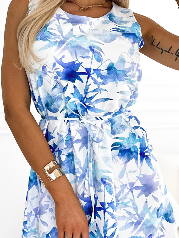 numoco Laskava bela obleka z modrim vzorcem Numoco VICTORIA