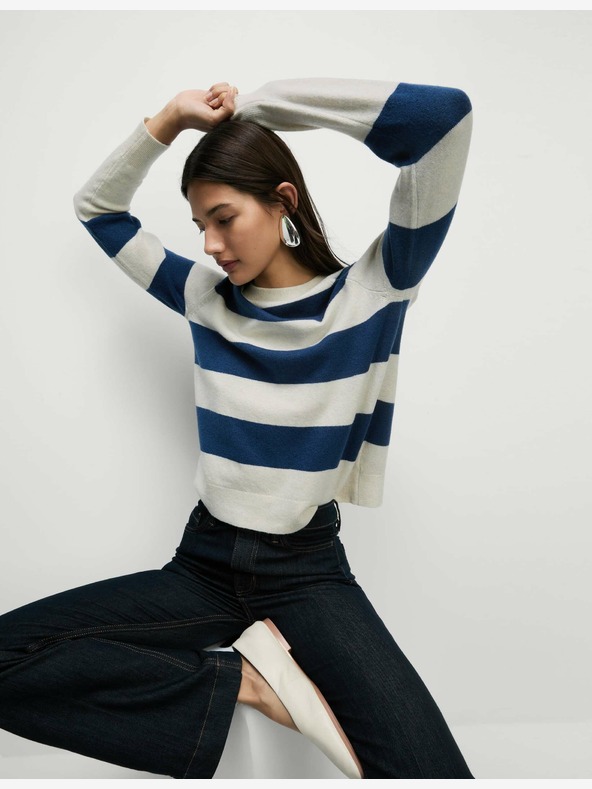 Marks & Spencer Črtast pulover iz zračne preje z vogalom Marks & Spencer modra