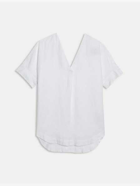 Marks & Spencer Bluza s prostim izrezom v obliki črke V iz čistega lanu Marks & Spencer bela