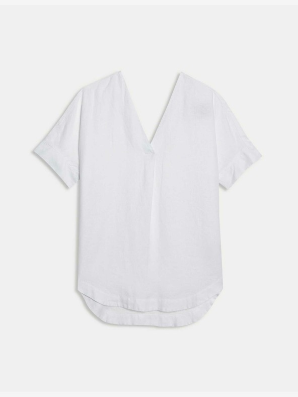 Marks & Spencer Bluza s prostim izrezom v obliki črke V iz čistega lanu Marks & Spencer bela