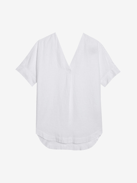 Marks & Spencer Bluza s prostim izrezom v obliki črke V iz čistega lanu Marks & Spencer bela