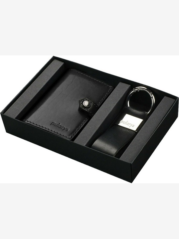 Pularys Pularys Moška usnjena denarnica Hiker in obesek za ključe v darilnem kompletu Black 211314101