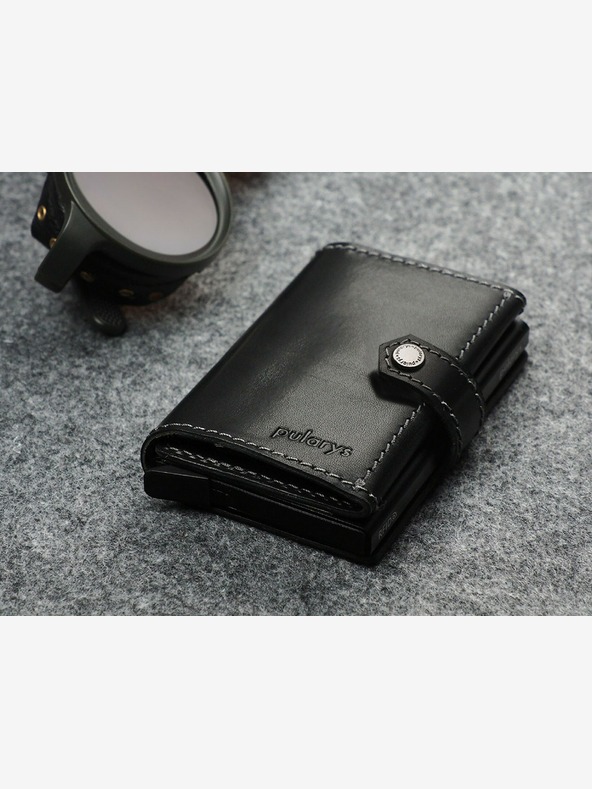 Pularys Pularys Moška usnjena denarnica Hiker in obesek za ključe v darilnem kompletu Black 211314101
