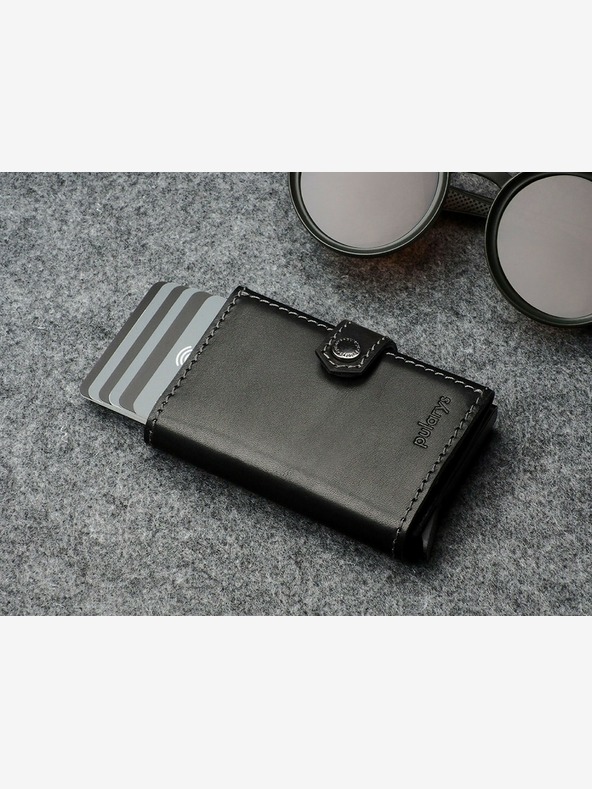 Pularys Pularys Moška usnjena denarnica Hiker in obesek za ključe v darilnem kompletu Black 211314101